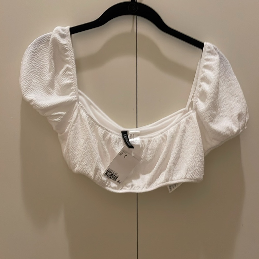 H&M White off the shoulder crop top size medium nwt #123 - Picture 2 of 5